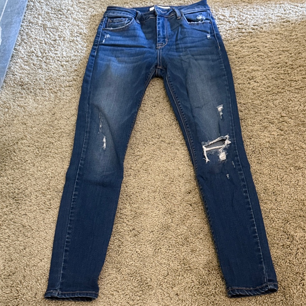 Classic Distressed Skinny Jeans in Deep Blue